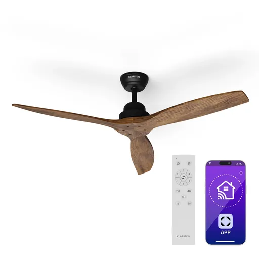 Klarstein Santa Elena 52", Ø 132 cm stropní ventilátor, 10260 m³/h, lopatky z pravého dřeva, 6 nastavení rychlosti, dálkové ovládání
