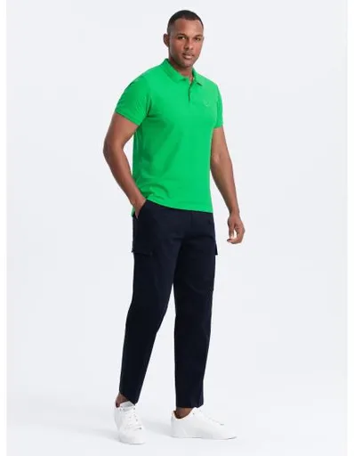 Pánská jednobarevná pletená polokošile BASIC neonově zelená