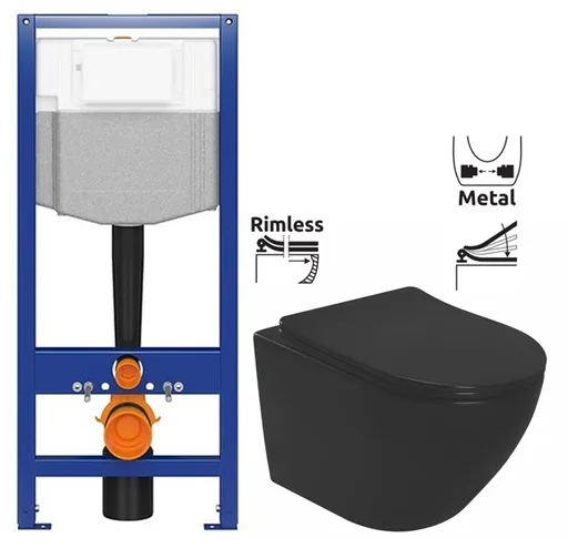 AKCE/SET CERSANIT předstěnový instalační systém bez tlačítka + WC REA CARLO MINI RIMLESS ČERNÝ MAT + SEDÁTKO K97-526 X MM1