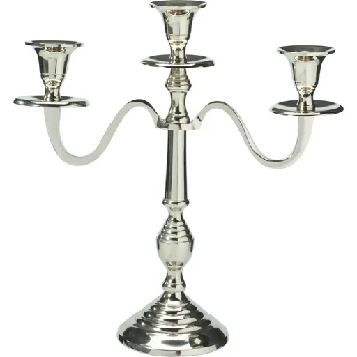 Kovový svícen 3ramenný 29x10x30 cm, barva stříbrná, dekor 2