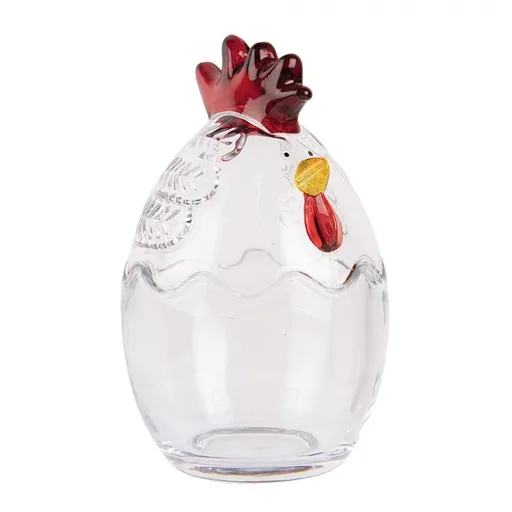 Transparentní skleněná dóza s víkem ve tvaru slepičky Chicken - Ø 10*17 cm 6GL4994