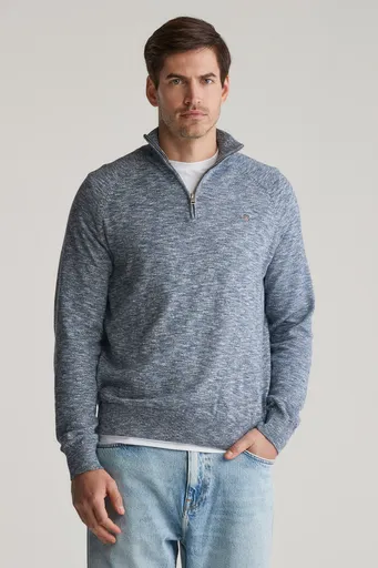 SVETR GANT COTTON SLUB HALF ZIP DUSTY BLUE SEA