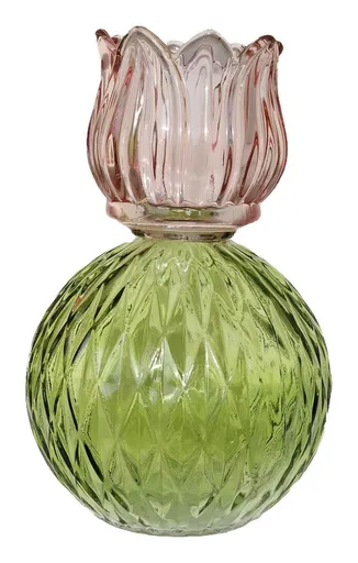 Pastelově růžový skleněný svícen/ váza tulipán Love Tulip - Ø 11*17 cm 314039_pastelově růžová