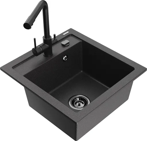 MEXEN/S Vito granitový dřez 1-miska včetně baterie Duero, černá kropenatý 6503-76-671600-70-B
