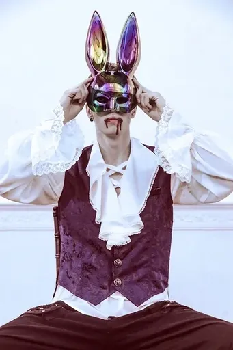 PartyDeco Lesklá maska s králičími ušima - Duhová černá