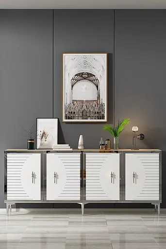 Konzolový stolek Tuna 180 - Sapphire Oak, White, Silver