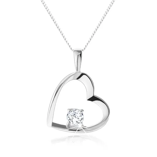 Náhrdelník ze stříbra 925, lesklý obrys pravidelného srdce s kulatým zirkonem