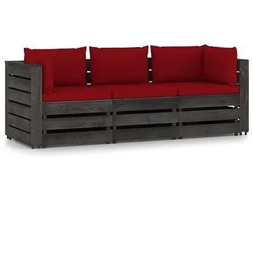 3místná zahradní pohovka s poduškami šedě impregnované dřevo, 3068177 (3068177)