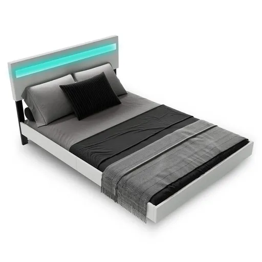 Plovoucí postel 140x200 cm, bílá s LED čelem