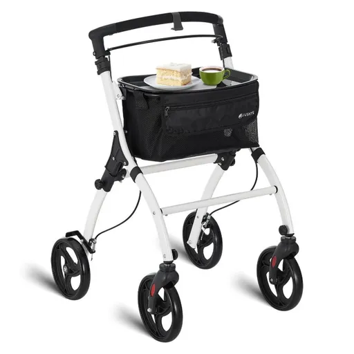 Vnitřní chodítko s tácem a taškou, skládací, bílé