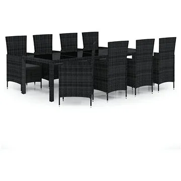9dílný zahradní jídelní set s poduškami polyratan černý, 3094855 (3094855)