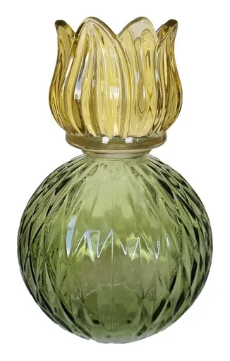 Žlutý skleněný svícen/ váza tulipán Love Tulip - Ø 11*17 cm 314039_žlutá