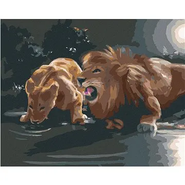 Zuty - Malování podle čísel - LEV A LVICE U NAPAJEDLA (D. RUSTY RUST), 80x100 cm, vypnuté plátno na  (HRAmmb02493nad)