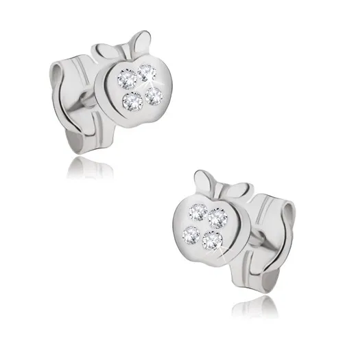 Zlaté náušnice 14K lesklé jablko s kubickými zirkony