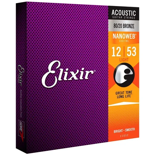 Elixir Acoustic 80/20 Bronze Nanoweb tvrdost 012/053