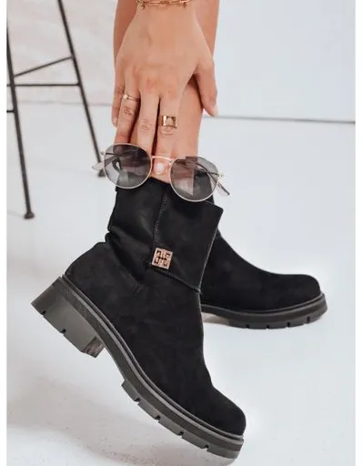 Dámské kotníkové boty, semišové, černé