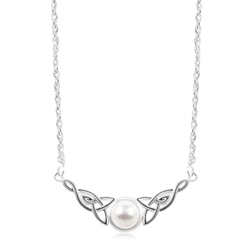 Stříbrný náhrdelník 925, bílá polokoule, keltské uzly po stranách