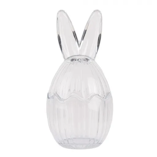 Skleněná dóza s víkem ve tvaru vejce se zaječími oušky – Ø 8*17 cm 6GL4914