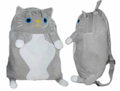 Plyšák Kočka batoh šedá – 35×28 cm