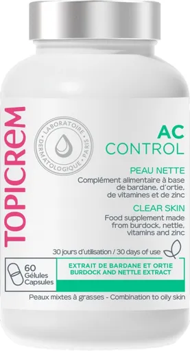 Topicrem Doplněk stravy pro problematickou pleť se sklonem k akné AC Control (Clear Skin) 60 ks