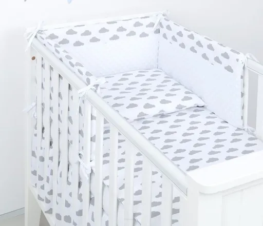 Mamo Tato Mantinel s povlečením do postýlky, 3D sada, Obláčky, 135x100 cm, bílá, šedá