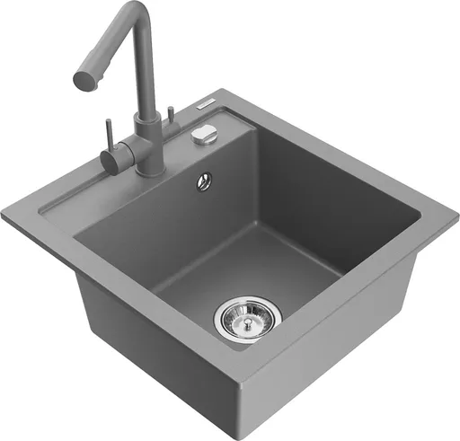 MEXEN/S Vito granitový dřez 1-miska včetně baterie Duero, černá/stříbrná metalik 6503-73-671600-00