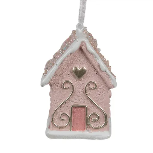 Závěsná růžová ozdoba perníková chaloupka Gingerbread House - 4*4*6 cm 6PR4211
