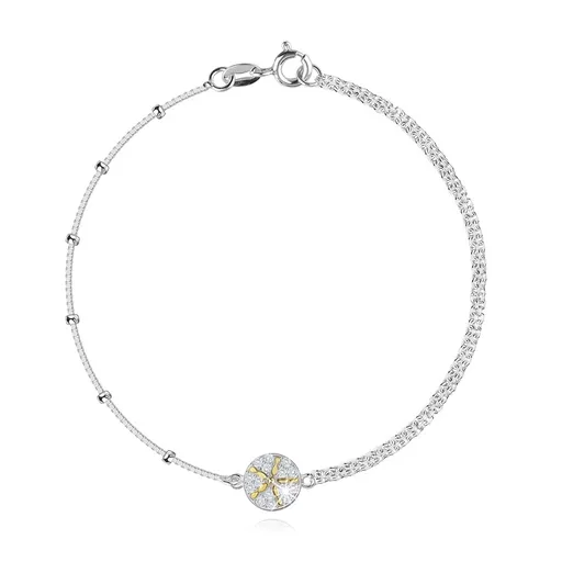 Dvojitý náramek ze stříbra 925 - hvězdice zlaté barvy, kruh, čiré zirkony