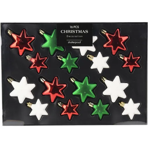 Sada vánočních ozdob Star barevná, 16 ks