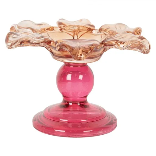 Růžový skleněný svícen květina Colorful Garden - Ø 14*9 cm 6GL5339