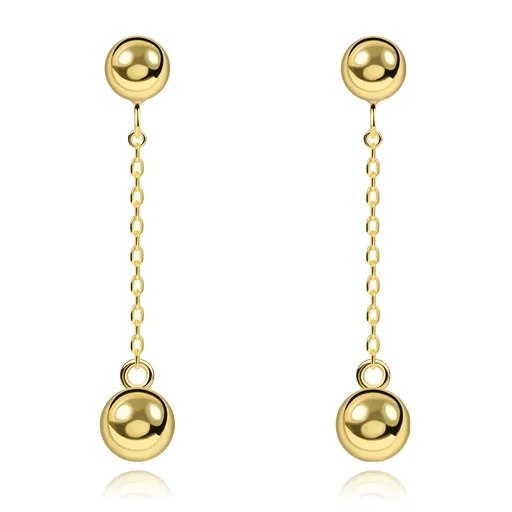 Zlaté náušnice ze 14K zlata s jemným řetízkem a kuličkou