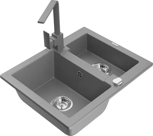 MEXEN/S Carlos granitový dřez 1.5 včetně baterie Rita, šedá 6518-71-670300-71