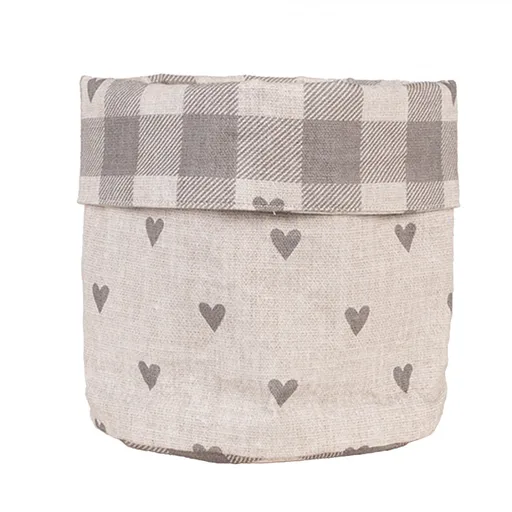 Béžovo-šedý károvaný košík na pečivo se srdíčky Love It - Ø 15*16 cm LVT50G