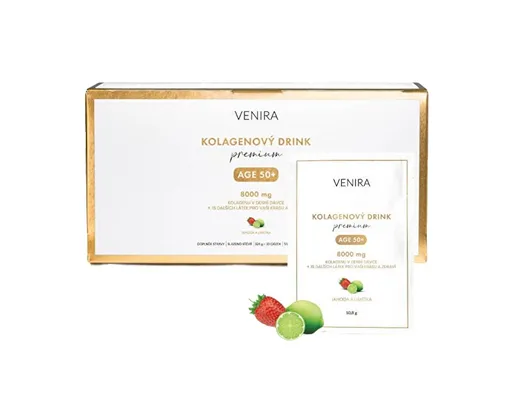 Venira Kolagenový drink pro vlasy, nehty a pleť 50+ - jahoda a limetka, 30 x 10,8 g