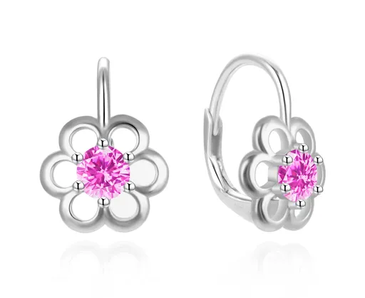 Agato Stříbrné kytičkové náušnice s růžovým zirkonem AGT-E225LP