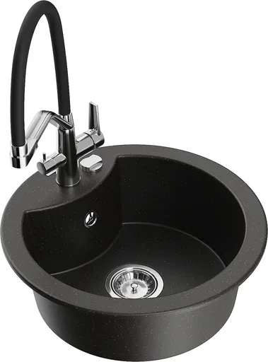 MEXEN/S Diego granitový dřez 1-miska včetně baterie Duo, černá/zlatá metalik 6512-75-671701-07