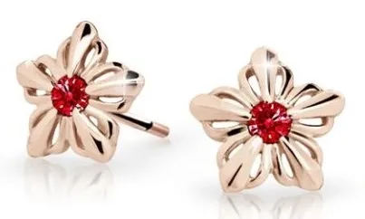Cutie Jewellery Dětské kytičkové náušnice z růžového zlata C2238-30-X-4 červená