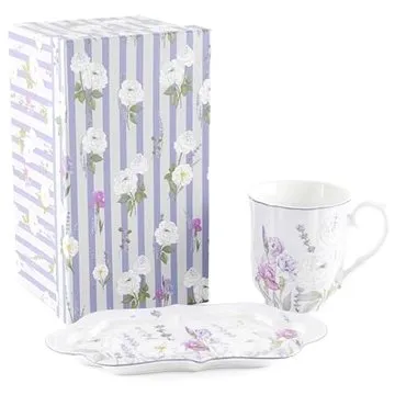 Home Elements Porcelánový hrnek 360 ml s podtáckem, Levandule (LAVENDER0056)