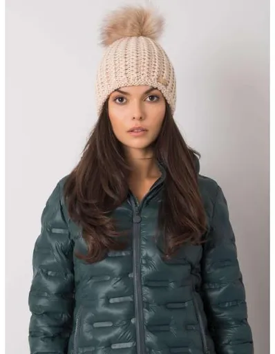 Dámská čepice s bambulí béžová