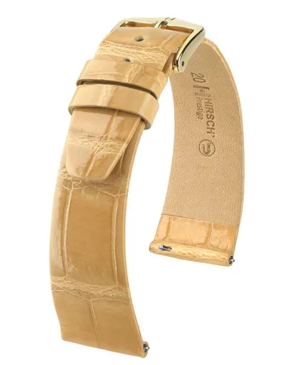 Řemínek Hirsch Prestige Alligator - béžový, lesk - 20 mm - L – Standardní délka (doporučujeme) - 16 mm - Rose Gold