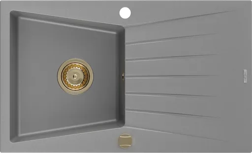 MEXEN/S Cesar granitový dřez 1 s odkapávačem 775x470 mm, šedá,+ zlatý sifon 6514771010-71-G