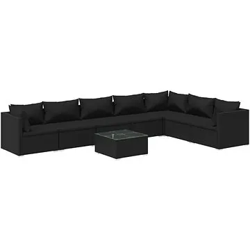8dílná zahradní sedací souprava s poduškami polyratan černá, 3101752 (3101752)