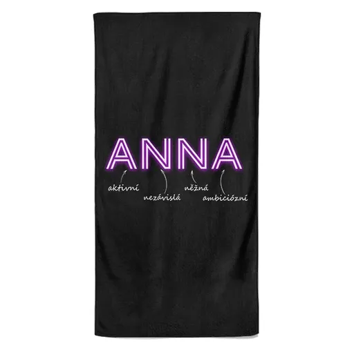 Osuška Ženská jména – NEON (Jméno: Anna, Velikost osušky: 100x170cm)