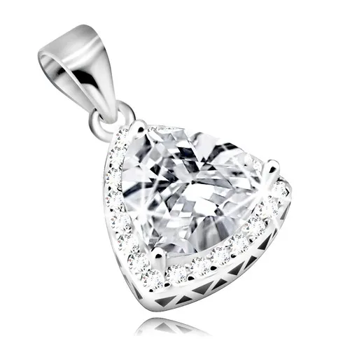 Přívěsek ze stříbra - zirkonový trojúhelník se zaoblenými stranami, blýskavý lem