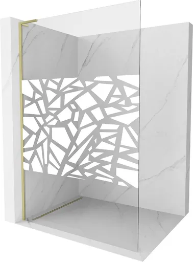 MEXEN/S Kioto L Sprchová zástěna WALK-IN 110 x 200, bílý vzor, zlatá kartáčovaná 800-110-103-55-85