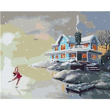 Zuty - Malování podle čísel - KRASOBRUSLAŘKA NA LEDĚ U MOLA A MODRÝ DŮM (D. RUSTY RUST), 80x100 cm,  (HRAmmb01849nad)