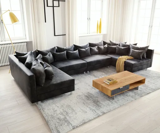 Pohovka ve tvaru "U" Clovis modulární XL antracitová