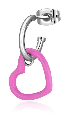 S'Agapõ Single ocelová náušnice s fuchsiovým srdíčkem 2v1 Vibes SVB37