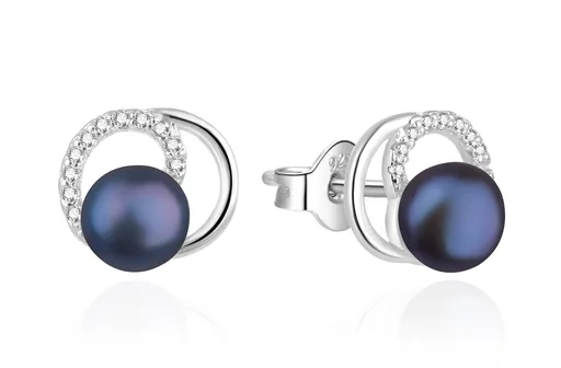 Agato Stříbrné náušnice s pravou modrou perlou a zirkony AGT-E216PW-PBK