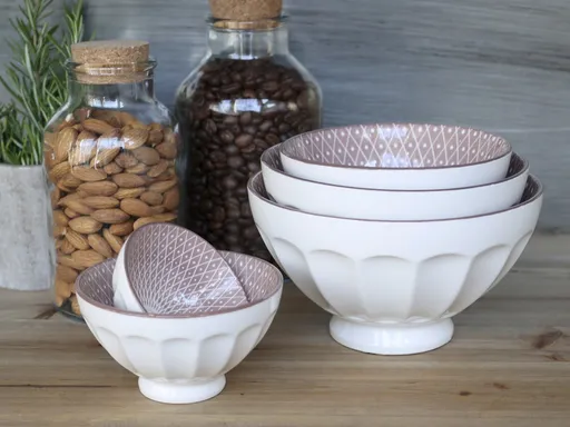 Set 5ks bílá porcelánová miska s růžovými detaily uvnitř Arés - Ø15*9 cm 61065407 (61654-07)